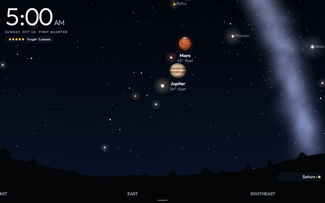 Stargazer Sky Clock running on a phone or tablet
